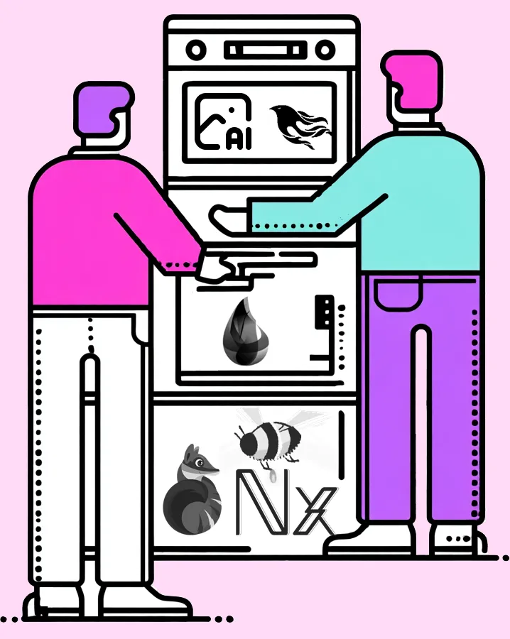 Bitcrowd developers with NX, bumblebee, scholar, Phoenix and Elixir logos