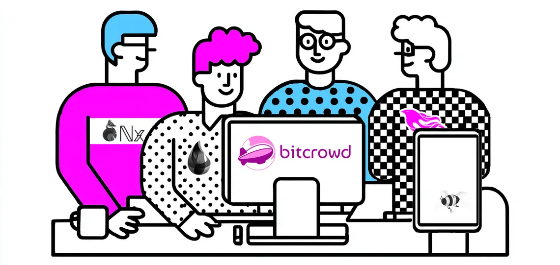 Bitcrowd developers with NX, bumblebee and Elixir logos