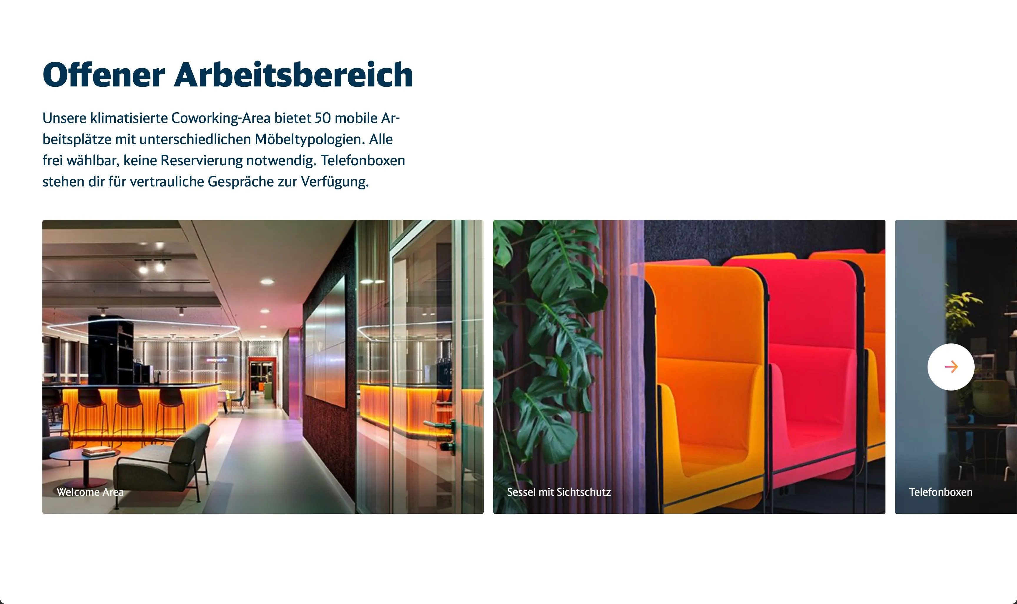 Screenshot of the everyworks website, showing some information and photos of the Berlin Hauptbahnhof offices