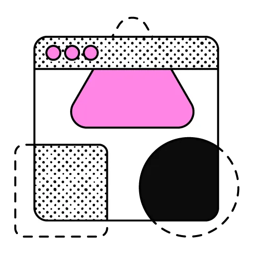 Abstract illustration of a triangle, square, and circle each with dotted outlines with an application window overlaying them. The shapes can be seen in a sharp and clear form through the application window.