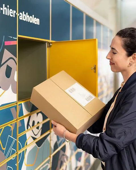 Woman inserting a package into the locker