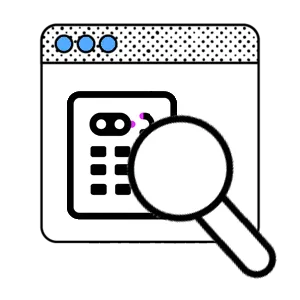 Browser window with a magnifying glass