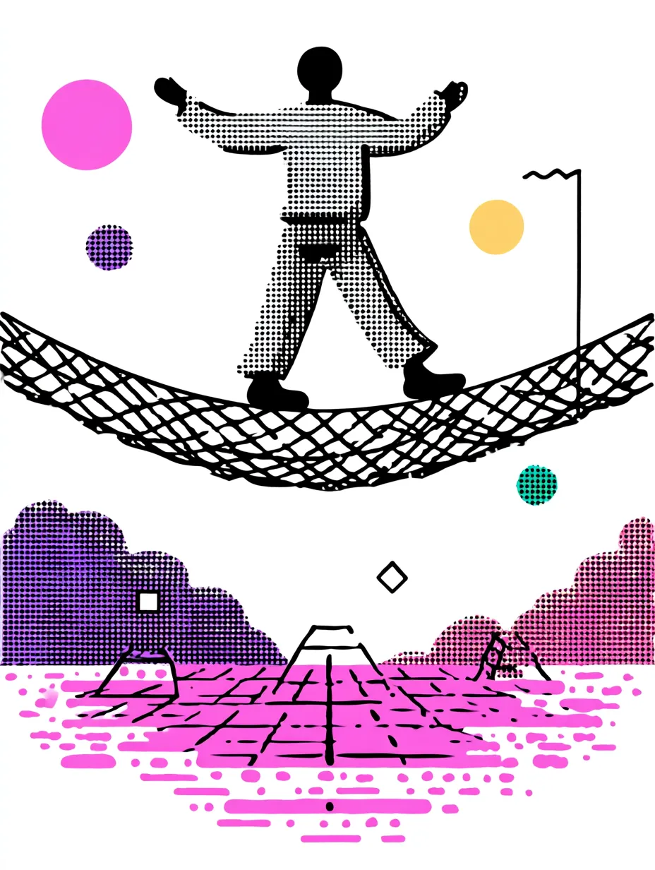 Person balancing on safety net