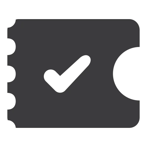 ticket-tick logo, a cinema ticket with a checkmark cut out